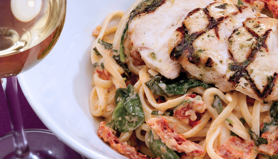 Grilled Chicken and Cheddar Linguine with Sun-Dried Tomato Cream Sauce