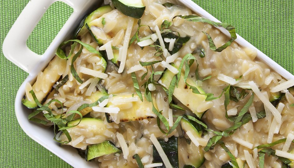 Orzo "Risotto" with Grilled Summer Squash & Cheddar