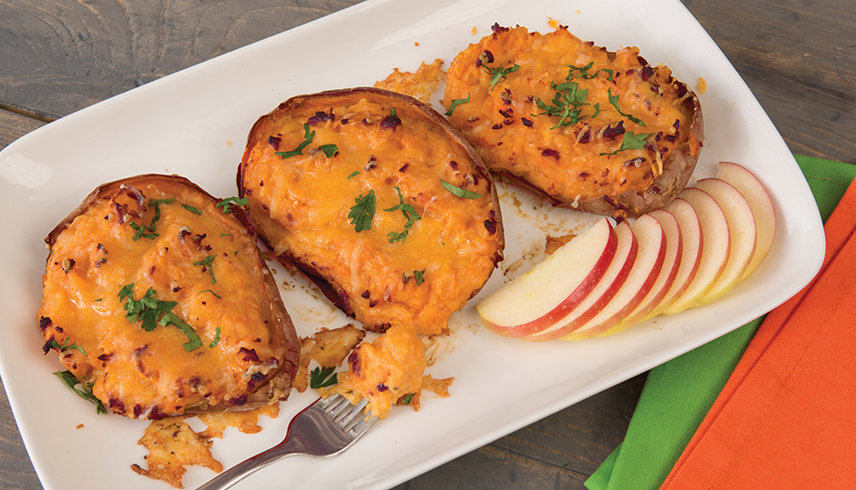 Twice-Baked Sweet Potatoes with Cheddar & Apple