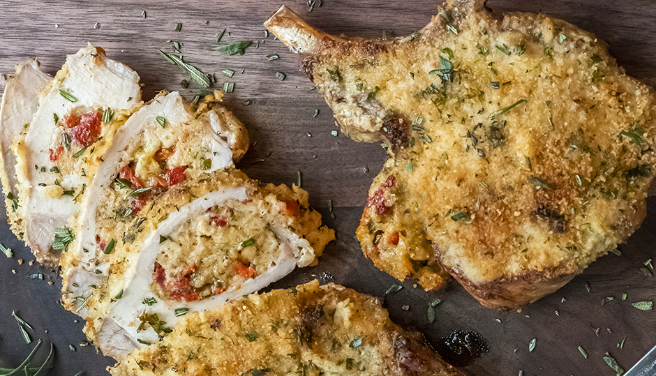 Roasted Pepper & Cheddar-Stuffed Pork Chops