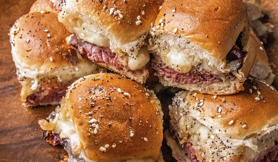 Roast Beef Sliders with Cheddar, Horseradish